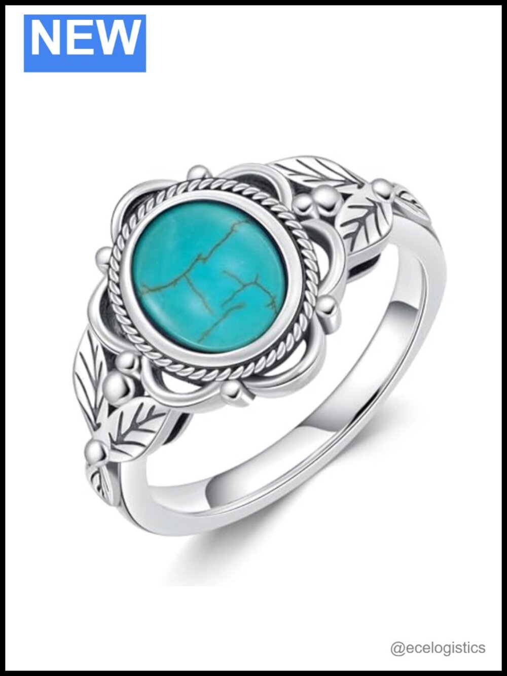 Sterling Silver Turquoise Statement Ring Boho Gemstone 8x7mm